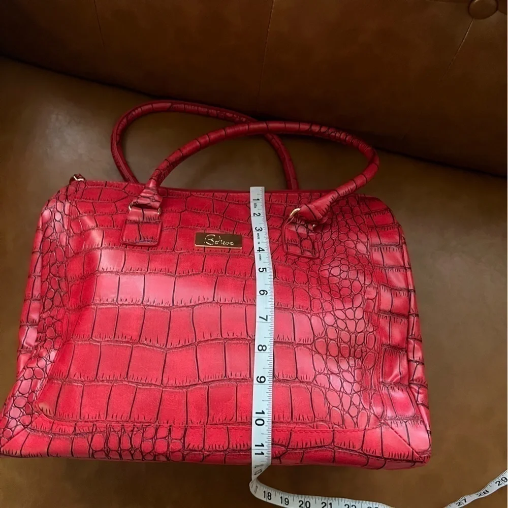 Women’s Red Crocodile Alligator Print Satchel Top Handle Purse Tote Bag